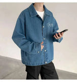 AIDASE  -  Pearl Hot Diamond Design Men's Jackets Lapel Letter Washing Single Breasted Casual Contrast Color Loose Male Coats aidase-shop