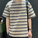 AIDASE  -  Fashion O-Neck Short Sleeve Casual Striped T-Shirts Men Clothing Summer New Loose Korean Pullovers Tops All-match Tee Shirt