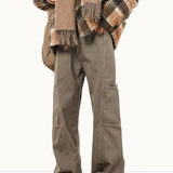 Aidase  Vintage Cargo Pants For Men Cleanfit Style Straight Trousers High Street Retro Maillard Brown Multiple Pockets Casual Pants