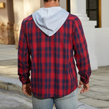 AIDASE  -  Vintage Plaid Printing Hooded Jacket Mens Coat Spring Autumn Fashion Drawstring Buttoned Cardigan Tops Men Casual Shirt Jackets aidase-shop