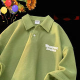 25.59Aidase American Trendy Street Polo Shirts for Men and Women Summer Lapel T-shirts for Couples Loose Fitting Casual Retro Short Sleeves aidase-shop