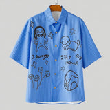 AIDASE  -  Men Shirt Printing Striped Lapel Short Sleeve Summer Male Tops Streetwear Loose 2025 Shirts Fashion Casual Men Clothing aidase-shop