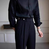 AIDASE  -  New 2025 Men's Neapolitan Mid High Waist Straight Casual Trousers British Retro Versatile Long Pants Summer Fashion Men's Wear aidase-shop