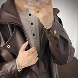 AIDASE  -  Men's PU Leather Jacket 2025 Autumn New Lychee Pattern Double Layer Collar Design Long Sleeve Fashion Male Coats 21E7549 aidase-shop