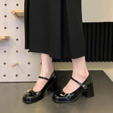 AIDASE  -  New Women Mary Jane Shoes Sweet Round Head High Heels for Woman Fashion Patent Leather Casual Shoes Designer Shoes Zapatos Mujer aidase-shop