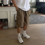 AIDASE  -  Korean Style Men's Cargo Shorts Solid Color Side Pocket Drawstring Straight Leg Elastic Waist Loose Male Bottom New aidase-shop