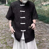 AIDASE  -  New Chinese Style Men's Shirt Trend Short Sleeve Stand Collar Jacquard Pattern Button-front Shirts Summer Stylish 21E6432 aidase-shop