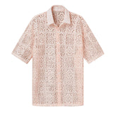 AIDASE  -  Mens Simple Fashion Sexy Flower Lace Button Short Sleeve Shirt Top Shirt Chest Pocket Men'S Autumn Shirt roupas masculinas aidase-shop
