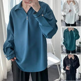 AIDASE  -  Men's Long Korean Style Loose Inner Pullover Shirt Spring Autumn Trendy Handsome Drape Top aidase-shop