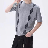 AIDASE  -  Men's Fashion Graphic Print Knit T Shirts Spring Summer Casual O Neck Short Sleeve T-shirt Vintage Mens Knitting Pullover aidase-shop