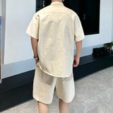 AIDASE  -  Trendy New Male Sets Summer Short Sleeve Single Breasted Denim Shirt Stylish Thin Shorts Men's Two-Piece Tide 21E6403 aidase-shop