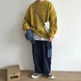 Sweaters Men Autumn Winter Solid O-Neck Casual Top Streetwear Basic Korean  Loose Thicken Warm Dropped Sleeves Bottom Pullovers aidase-shop