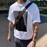AIDASE  -  Men's Summer Abstract Block Print T-shirt Casual Loose Short Sleeve Crew Neck Tee Streetwear Top aidase-shop