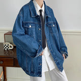 Aidase New Blue Denim Jacket Men Vintage Jean Coats Streetwear Fashion Casual Men Jean Jackets Solid Color Turn Down Collar Denim Coats