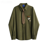 AIDASE  -  Spring Japanese Retro Lazy Fashion Top Korean Style Loose Solid Color Corduroy Long-sleeved Shirt Men Women Aesthetic Academy