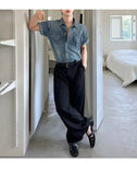 AIDASE  -  Summer New Men's Tide Korean Stylish Elegant Fashion Washed Denim Shirt Chic Casual Short Sleeve Vintage Shirts Tops aidase-shop