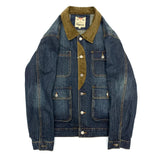 Aidase 4XL Denim Jacket Men's Washed Patchwork American Vintage Workwear 100% Cotton Mountain Style Autumn Corduroy Lapel Loose Jacket