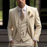 Aidase Elegant Men's Suits Full Set (Jacket+Vest+Pants ) Army Green Slim FIT Business Casual Tuxedo Blazer Beige Groom Wedding Suits aidase-shop