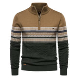AIDASE  -  European New Fashion Men Color-coded Striped Stand Collar Half Zipper Long Sleeve Casual Trendy Simple Knitted Sweater Pullovers aidase-shop