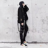 Aidase Men's Sets Black Hoodies+Pants Punk Graphic Zipper Hooded Sweatshirts Cargo Pant Men Oversized Loose Streetwear Suits
