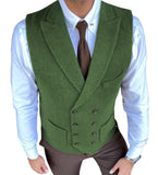 Aidase Men's Vest Casual Double Breasted Suit Vest Herringbone Pattern Notch Lapel Waistcoat for Groomsmen for Men Vest aidase-shop