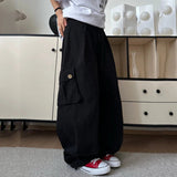 AIDASE  -  Loose Men Cargo Pants Multiple Pockets Straight Wide Leg Casual Trousers Solid Color Design Fashion Summer New aidase-shop