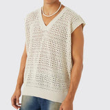 AIDASE  -  Summer Men Knit Sports Vest Sexy Hollow Out V-neck Sleeveless Tank Tops Casual Loose Mesh Knitted Waistcoat Tshirts Streetwear aidase-shop