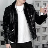 Aidase 2024 Fall Men Lapel  Coat Male Punk Faux Leather Jacket For Men Motorcycle Clothes High Quality European Men Slim Jacket aidase-shop