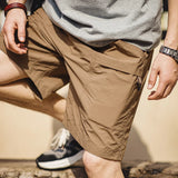 Aidase 2024 New Retro Big Pocket Waterproof Shorts Outdoor Thin Straight Casual Quarter Elastic Waist Pants for Men's Summer aidase-shop