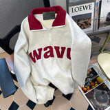 AIDASE  -  American Vintage Women Loose Pullovers Preppy Style Turn Down Collar Half Zipper Sweatshirts Female Casual Sport Top aidase-shop