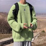 =Aidase Solid Color Basic Thick Line Sweater Male Ins Trend Net Red Multi Color Crewneck Sweater Autumn Winter Loose Pullover Sweater aidase-shop