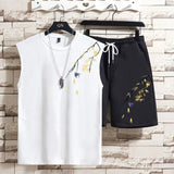 AIDASE  -  Men Summer Chinese Style Bamboo Leaf Sleeveless Vest Set Top Outfit National Trend Design aidase-shop