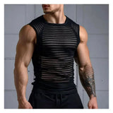 Aidase Men's High Street Punk Black Vest Sexy See-through Men Sleeveless Tee Fitness Exercise Hollow Vest Mesh Breathable Male Tank Top aidase-shop