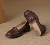 AIDASE  -  New Women Mary Jane Shoes Retro Round Toe Thick Platform Slip On Soft Leather Casual Loafers Comfort Flat Pumps aidase-shop