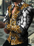 AIDASE  -  New Printed Casual Slim Fit Youth Men's Irregular Pattern Print Long Sleeve Shirt aidase-shop