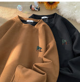 Graphic Print Waffle Sweatshirt For Men College Style Oversized Long Sleeve Pullovers Man Women Unisex Casual Sweatshirts