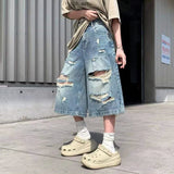 AIDASE  -  Ripped Men's Denim Shorts Summer New High Street Loose Straight Wide Leg Pants Personality Fashionable Clothes aidase-shop