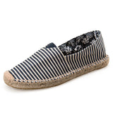 AIDASE  -  Mens Espadrilles Men Patchwork Slip on Summer Shoes Men Loafers Breathable Canvas Shoes Fashion Jute Wrapped Black Stripe aidase-shop