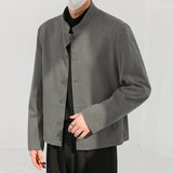 AIDASE  -  Men Blazer Solid Color Vintage Stand Collar Long Sleeve Male Suit Streetwear Spring Fashion Casual Thin Coats S-5XL