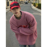 33.38Aidase Korean Personalized Retro Letter Printed College Student Sweater Men's Salt Style American Y2K Wear Round Neck Street Sweater aidase-shop