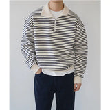 AIDASE  -  Half Zipper Lapel Striped Sweatshirt Men Pullover Autumn New Korean Version Contrast Color Loose Casual Long Sleeve Sweatshirts aidase-shop