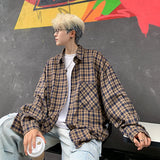 Aidase Harajuku Long Sleeve Plaid Shirts Men Autumn Loose High Street All-match Shirt Gentleman Camisa Check Tops Stylish 5XL-M