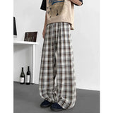 AIDASE  -  Black Plaid Casual Pants Baggy Elastic Waist Pockets Student Unisex Hip Hop Loose Trousers Oversize Men Sweatpants Fashion aidase-shop