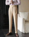 Aidase  England Style Naples Suit Pants For Men Mid High Waist Paris Buckle Straight Trousers Spring Autumn Fashion Business Casual Pant
