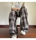 AIDASE  -  Men's Plaid Casual Pants Loose Straight Hong Kong Style Spring Autumn New Fashion Comfortable Breathable Men's Trousers aidase-shop
