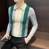 Aidase Spring Fashion Trend Stripe korean Popular polos Long-sleeve Shirts for Men Slim Fit Casual Plain Polos elegants Base shirt