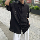 AIDASE  -  Summer New Men's Solid Color Stitching Short-Sleeved Shirt Korean Style Fashion Trend Street Loose Casual Simple Men's Tops