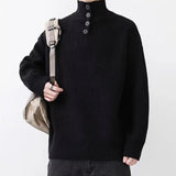 AIDASE  -  Vintage Buttoned Turtleneck Knit Tops Mens Sweaters Fall Winter Casual Long Sleeve Knitted Jumpers Men Fashion Striped Sweater aidase-shop