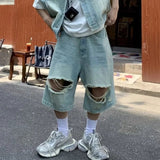 AIDASE  -  Summer New Men Tide Punk Vintage Style Washed Denim Vest Torn Shorts Set Hip Hop Trend High Street Sleeveless Jacket aidase-shop