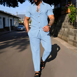 AIDASE  -  Fashionable and Trendy Two-piece Short-sleeved Shirtwithlong Pants Men's Daily Casual Wear in Spring and Autumn aidase-shop